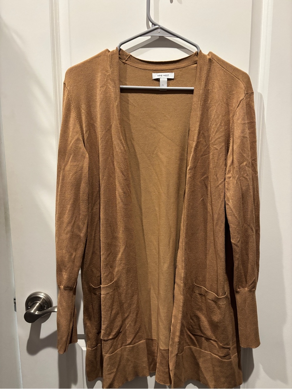 Nine West Long Open-Front Cardigan in Camel